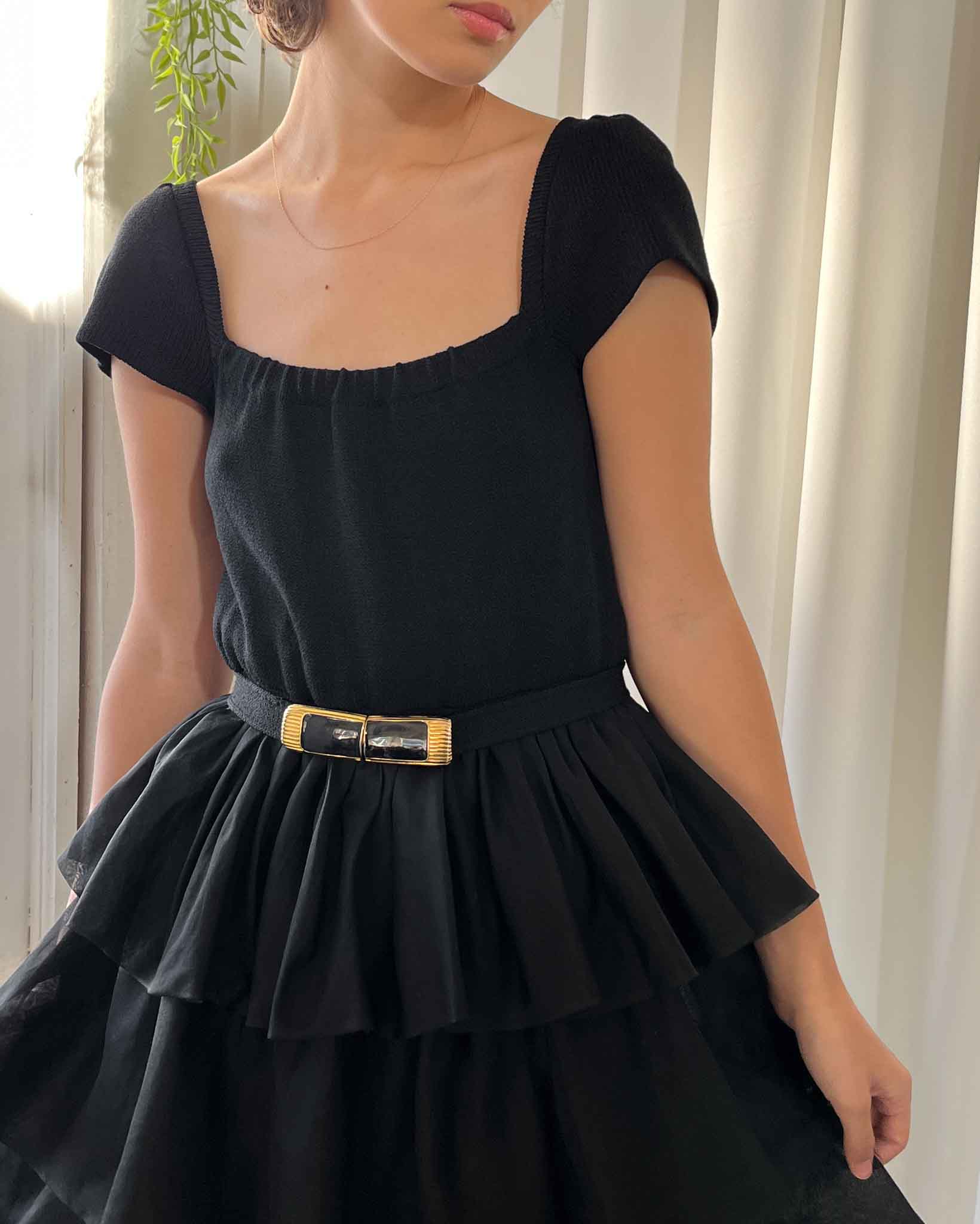 90s St John Knit Ruffle Dress | XS-S - Lucky Vintage 90s St John Knit Ruffle Dress | XS-S - Lucky Vintage