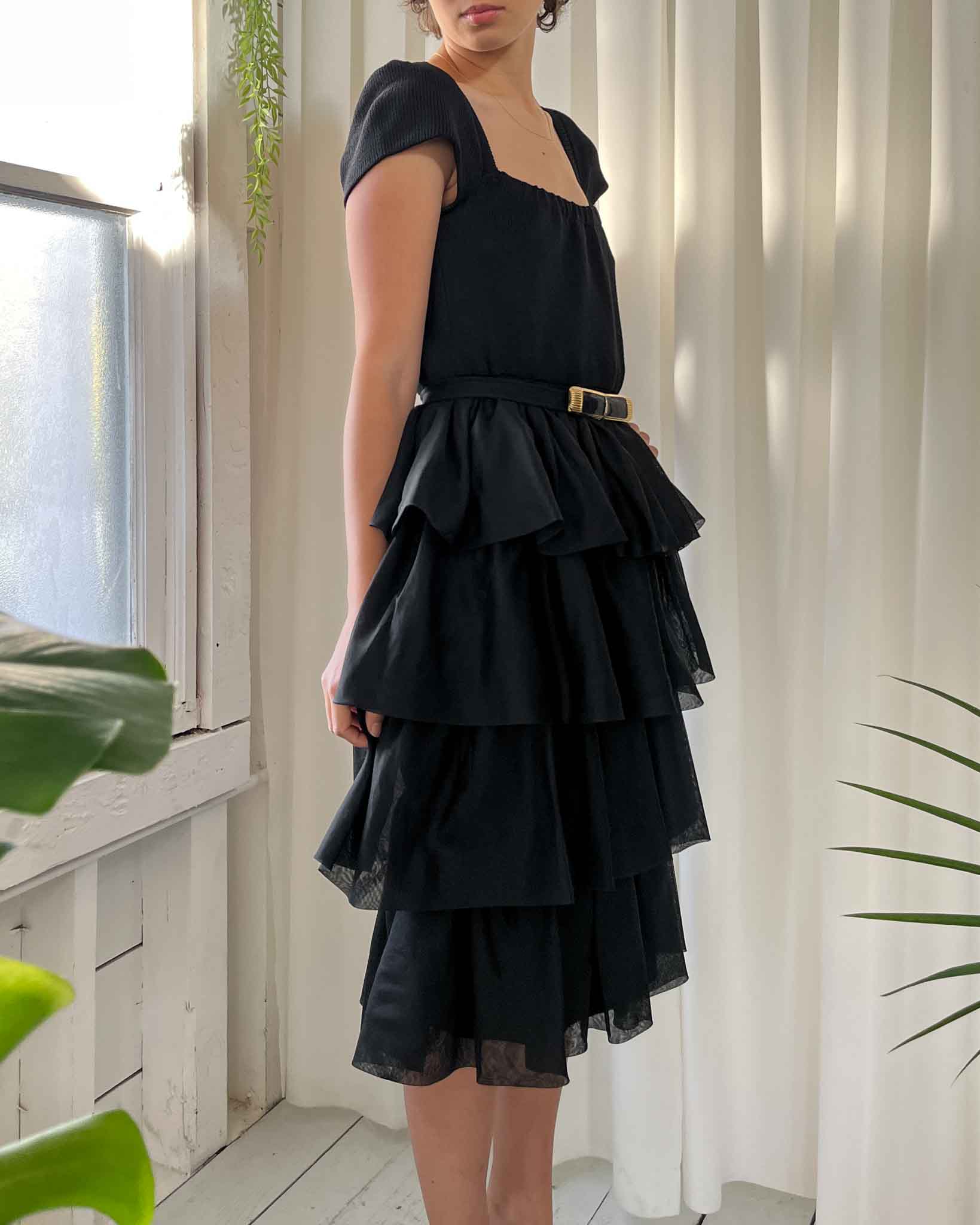 90s St John Knit Ruffle Dress | XS-S - Lucky Vintage 90s St John Knit Ruffle Dress | XS-S - Lucky Vintage