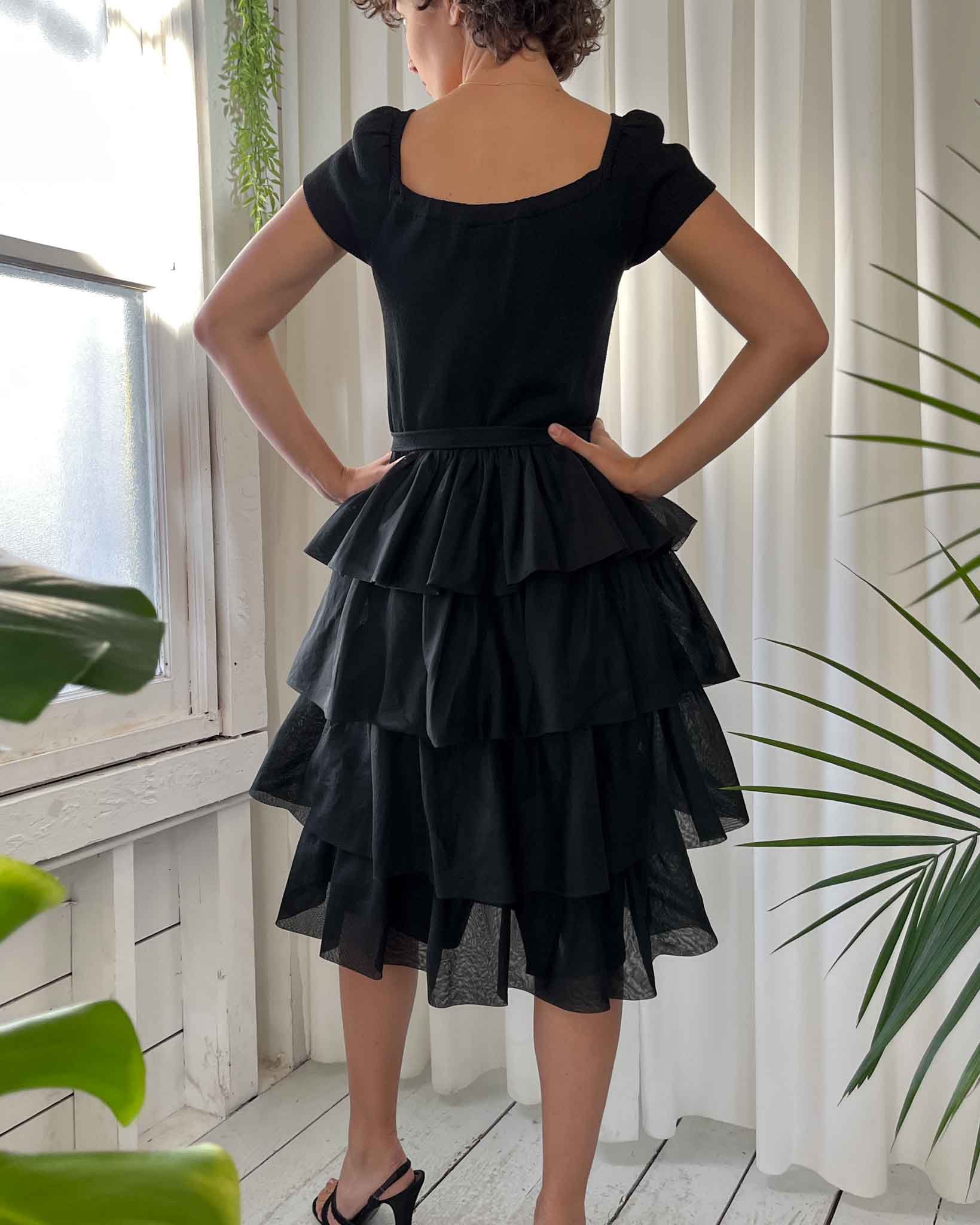 90s St John Knit Ruffle Dress | XS-S - Lucky Vintage 90s St John Knit Ruffle Dress | XS-S - Lucky Vintage
