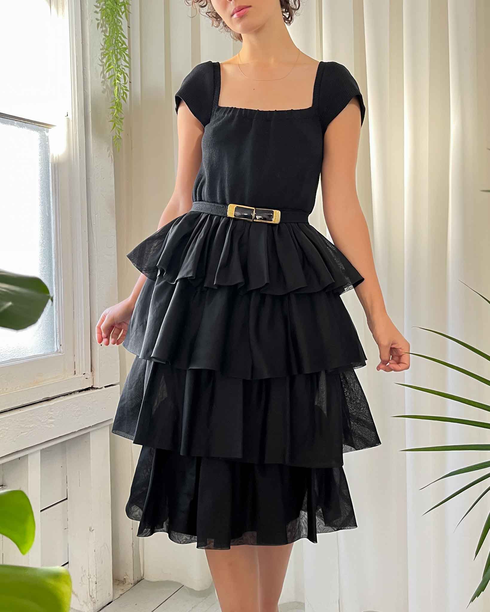 90s St John Knit Ruffle Dress | XS-S - Lucky Vintage 90s St John Knit Ruffle Dress | XS-S - Lucky Vintage