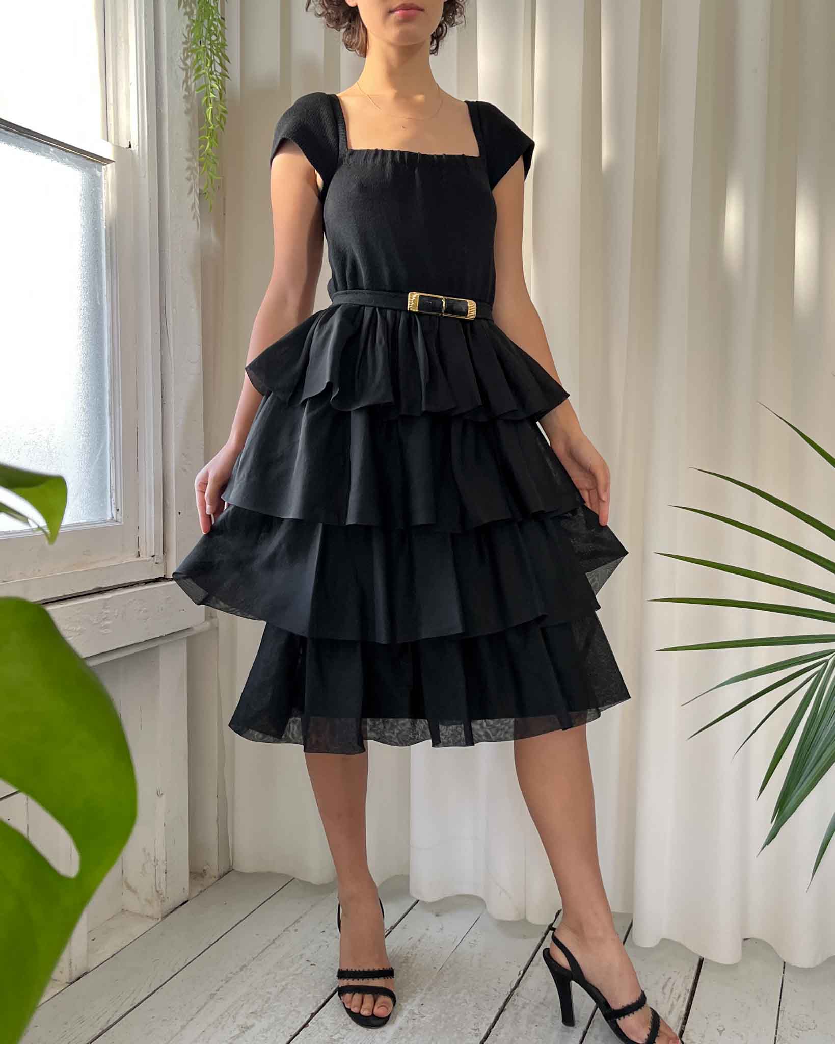 90s St John Knit Ruffle Dress | XS-S - Lucky Vintage 90s St John Knit Ruffle Dress | XS-S - Lucky Vintage
