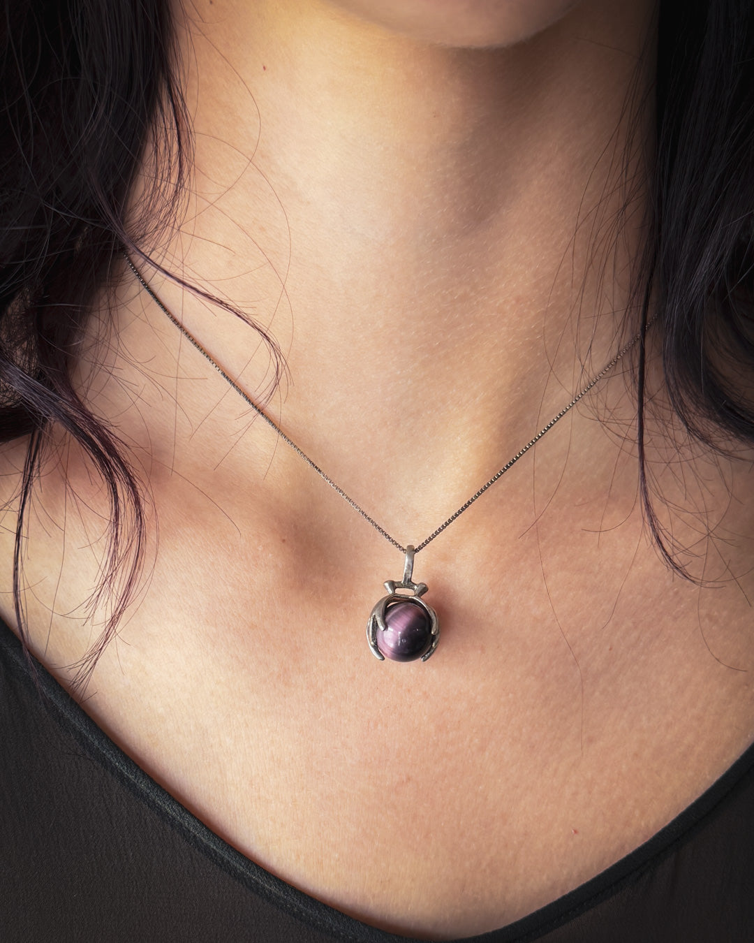 Sterling Cat's Eye Orb Necklace