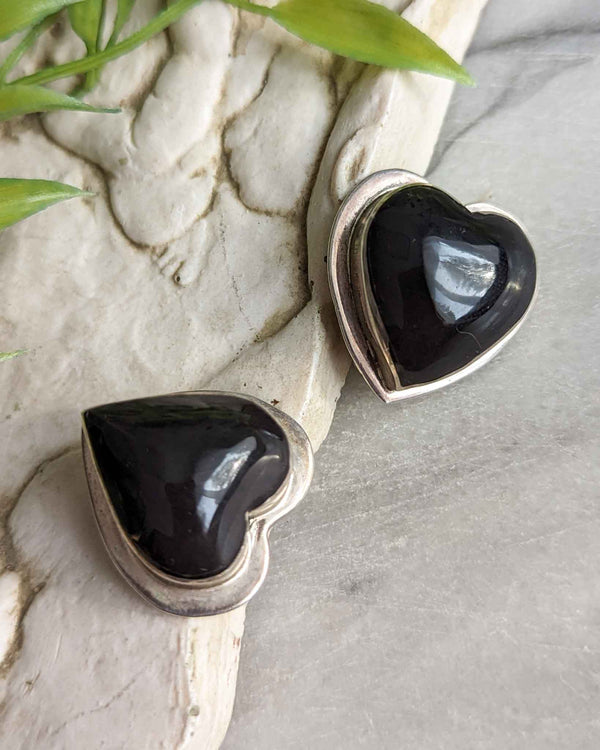 Sterling orders Silver and BlackOnyx Heart Earrings