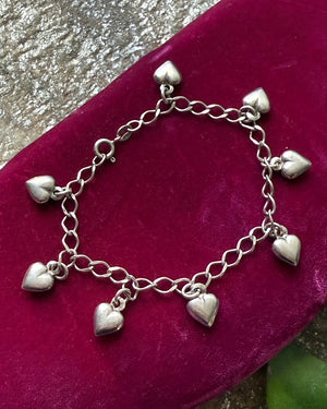 Sterling Puffy Heart Charm Bracelet