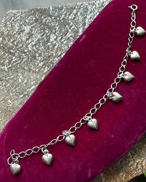 Sterling Puffy Heart Charm Bracelet