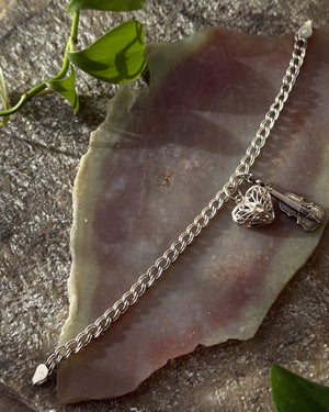 90s Sterling Violin & Heart Charm Bracelet