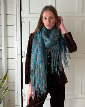 Teal Crochet Mohair Lurex Scarf
