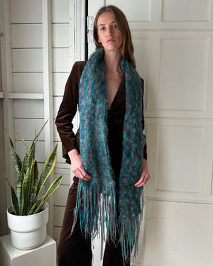 Teal Crochet Mohair Lurex Scarf