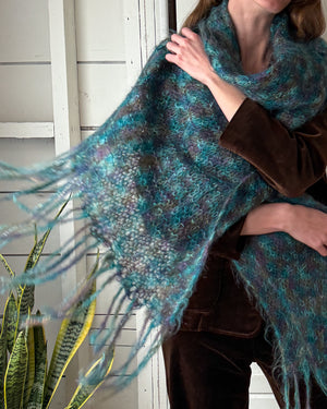 Teal Crochet Mohair Lurex Scarf