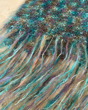 Teal Crochet Mohair Lurex Scarf