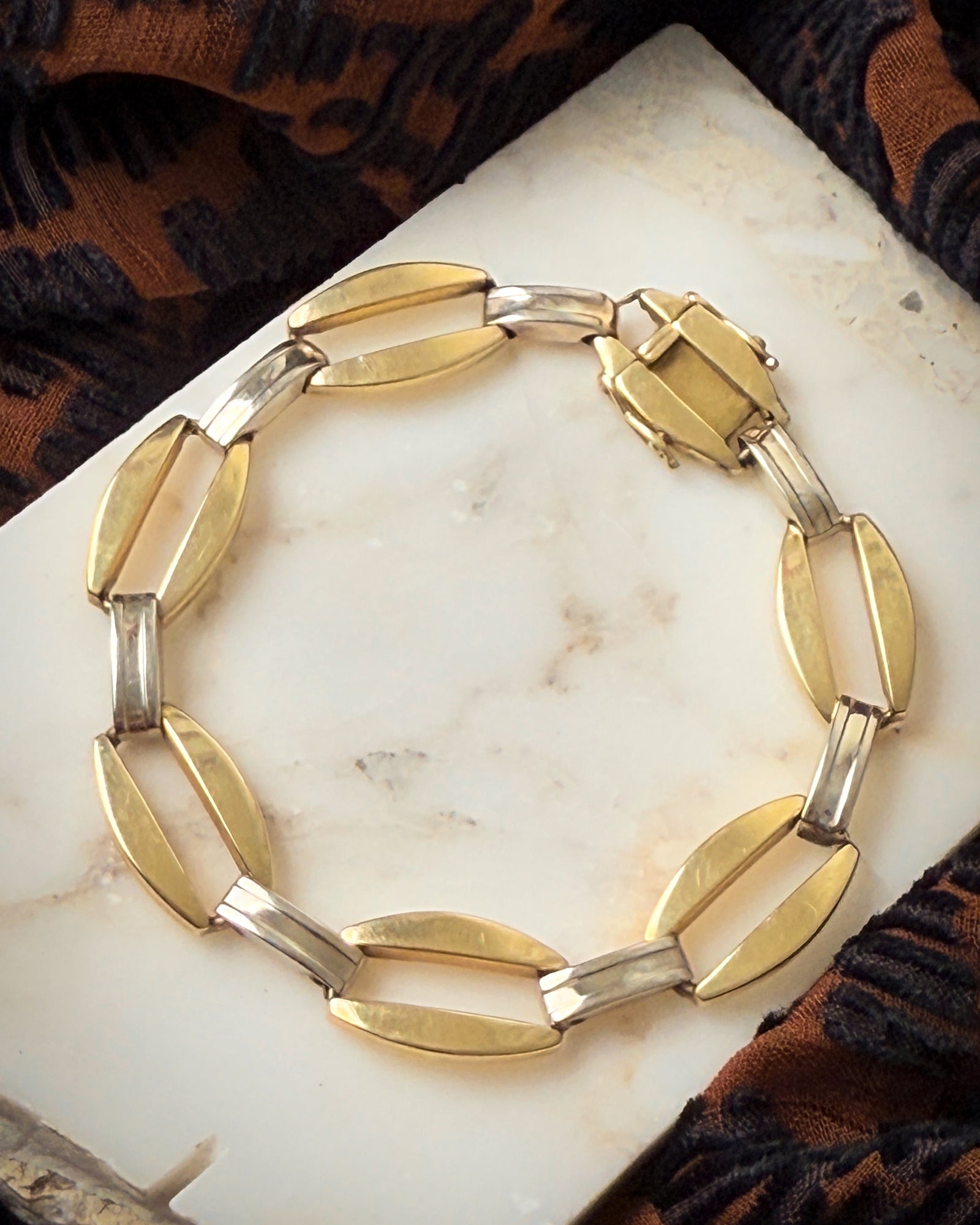 14K Gold Two Tone Link Bracelet
