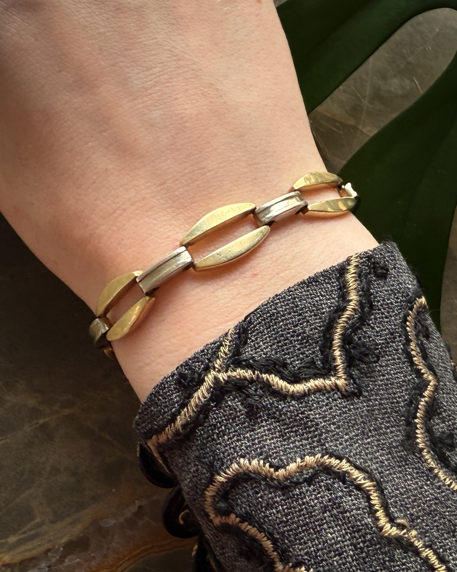 14K Gold Two Tone Link Bracelet