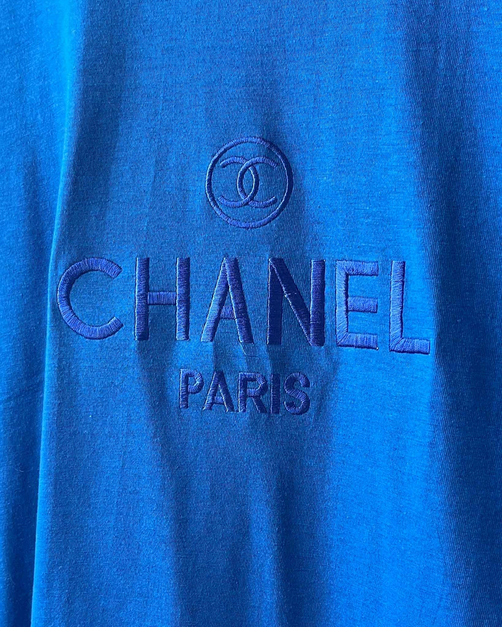 90s "Chanel" Embroidered Logo T-Shirt | L