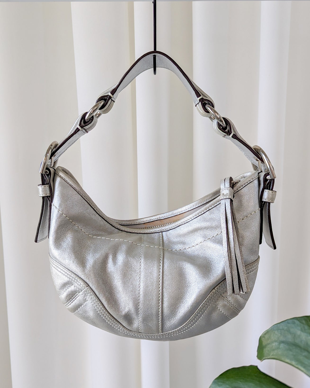 Silver leather coach purse Clearance