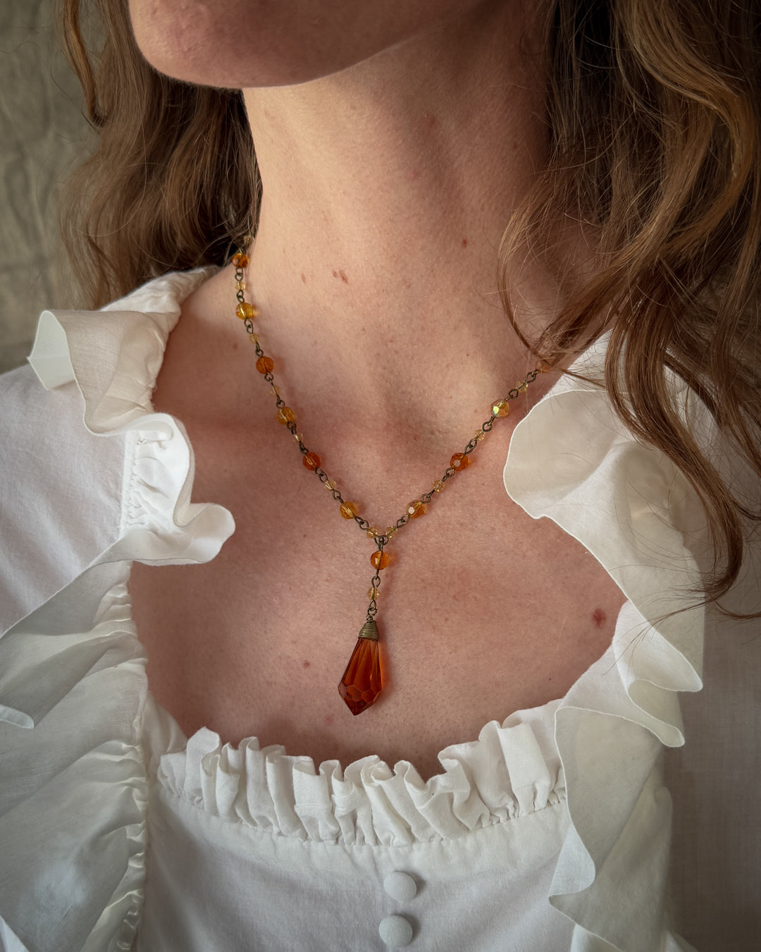 90s Amber Glass Beaded Necklace