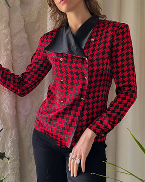 80s Houndstooth Silk Blouse