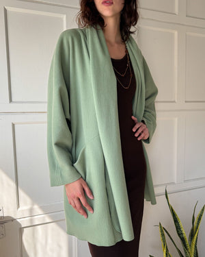 80s Sage Wool Scarf Coat | M-L