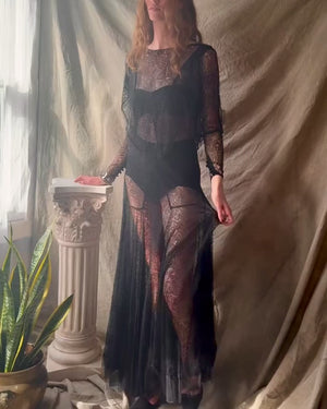 30s Sheer Botanical Lace Gown | S