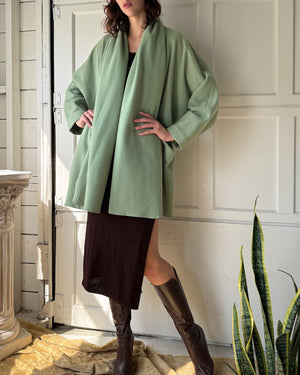 80s Sage Wool Scarf Coat | M-L