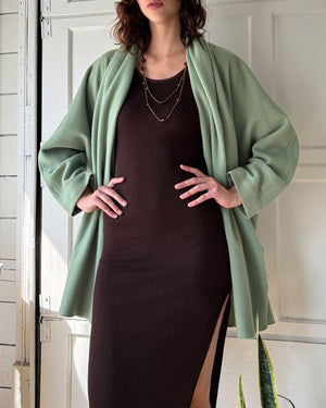 80s Sage Wool Scarf Coat | M-L
