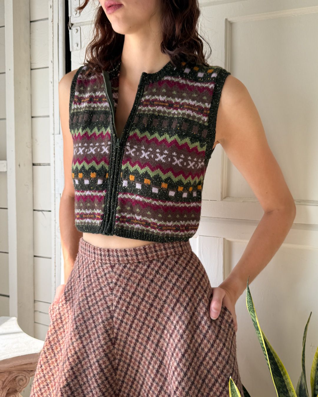 90s Cropped Wool Zip Vest | S