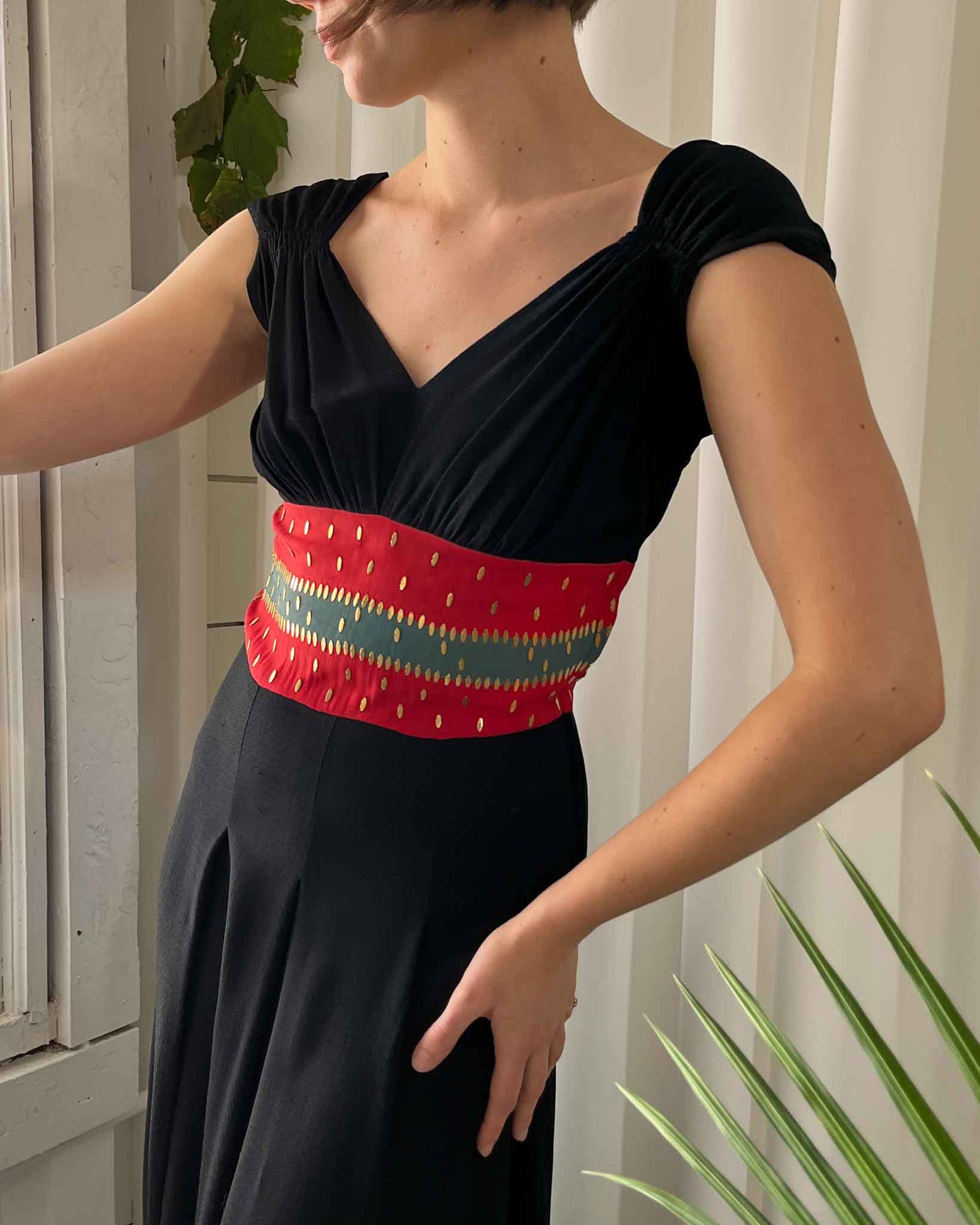 40s Studded Crepe Gown | S-M