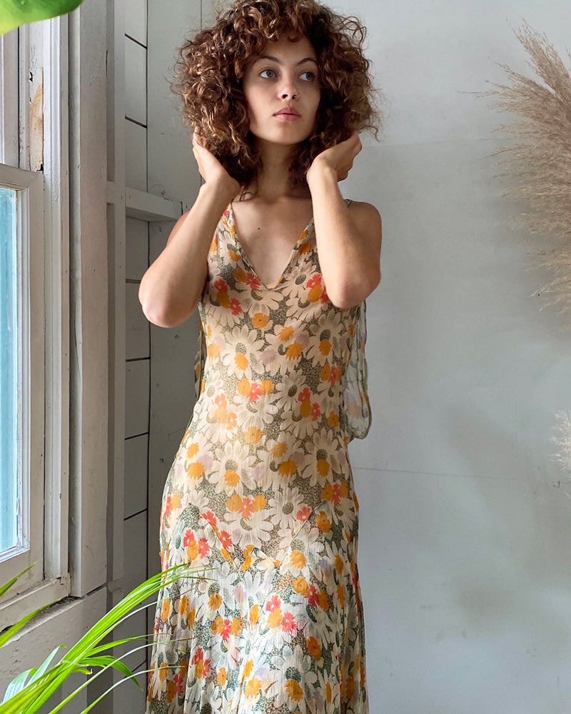 30s Floral Silk Gown | XS-S