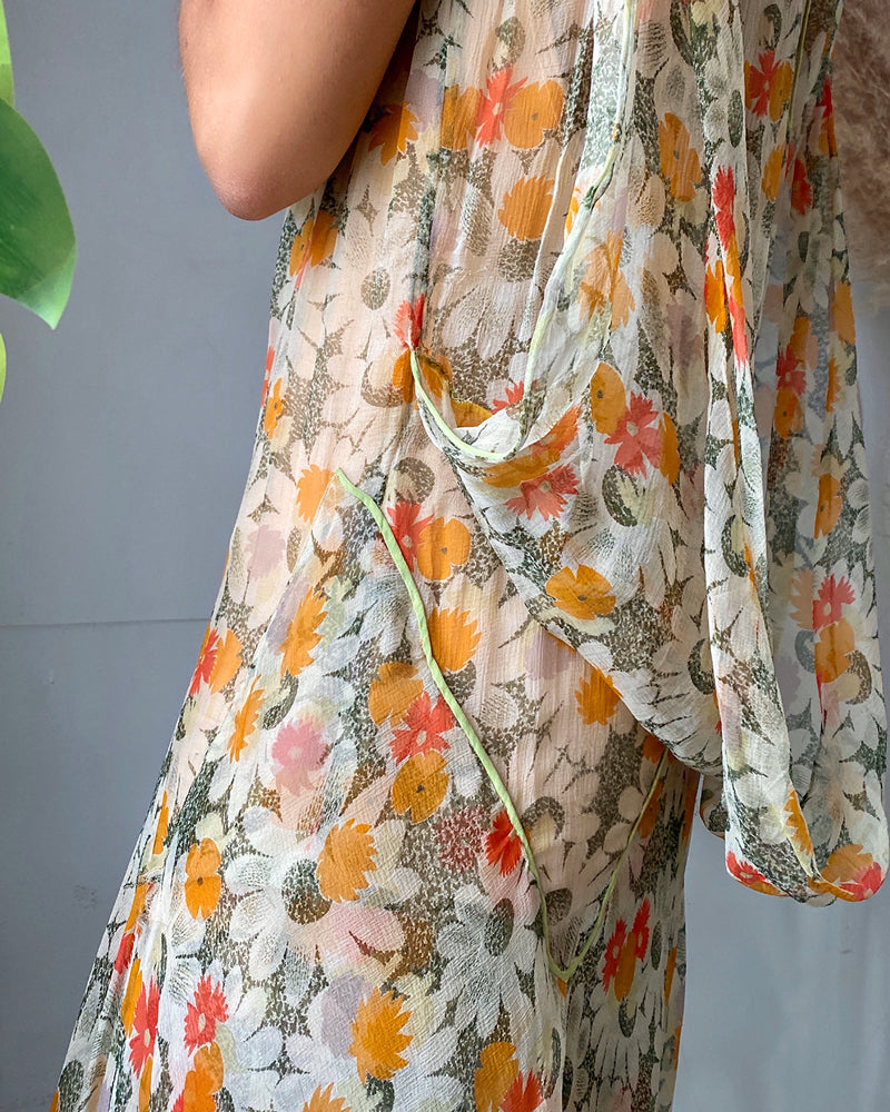 30s Floral Silk Gown | XS-S