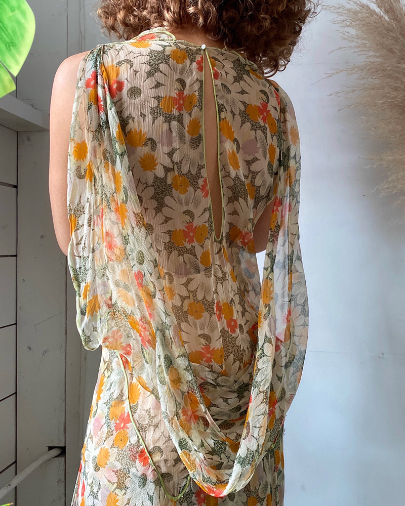 30s Floral Silk Gown | XS-S