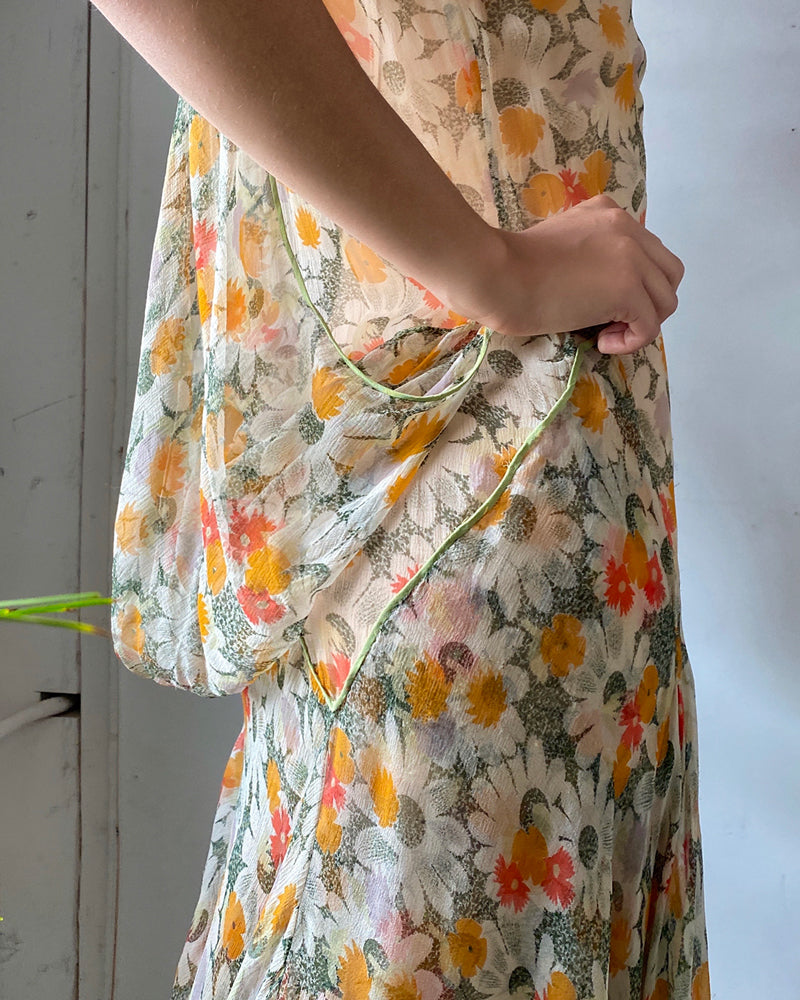 30s Floral Silk Gown | XS-S