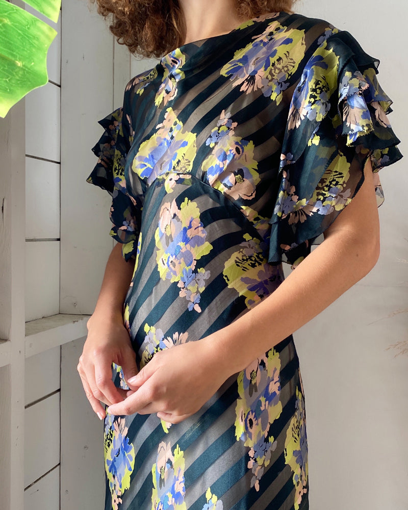 30s Floral Silk Gown | XS-S