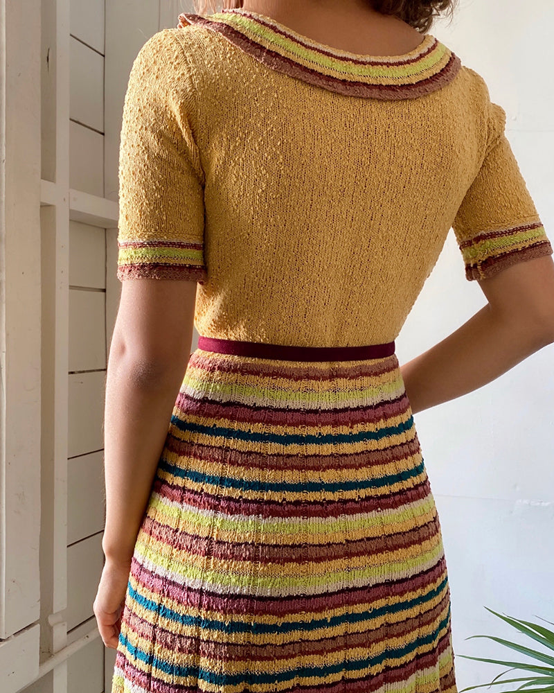 1940s knit dress 1940s Navy Striped Mesh Knit Dress-M/L La Poubelle Vintage