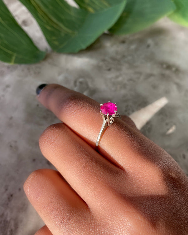 Tiny Petals Stacking Ring ~ Frosted Hot Pink Rose - Merry Alchemy
