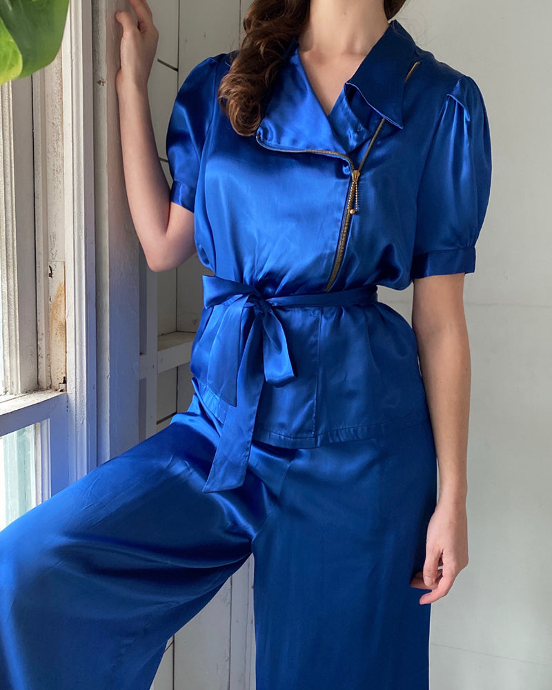 40s Satin Lounge Pant Suit | S-M