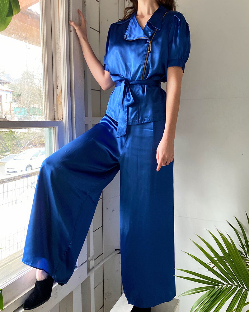 40s Satin Lounge Pant Suit | S-M