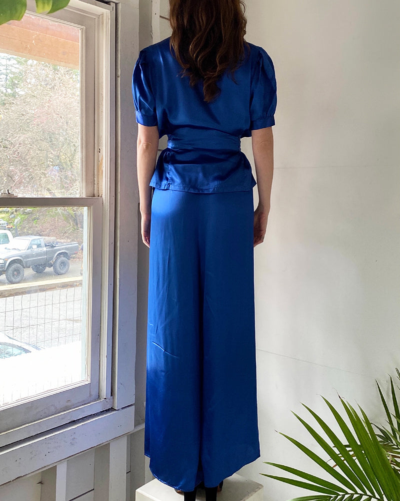 40s Satin Lounge Pant Suit | S-M