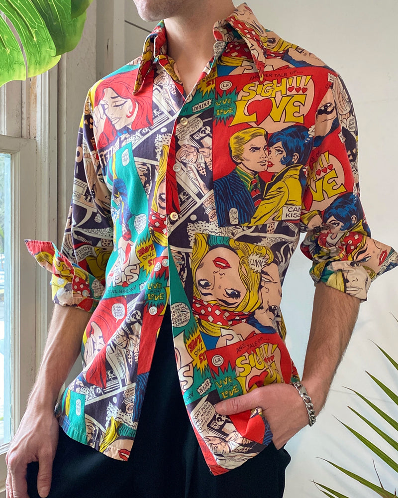 70s Comic Book Print Shirt | M
