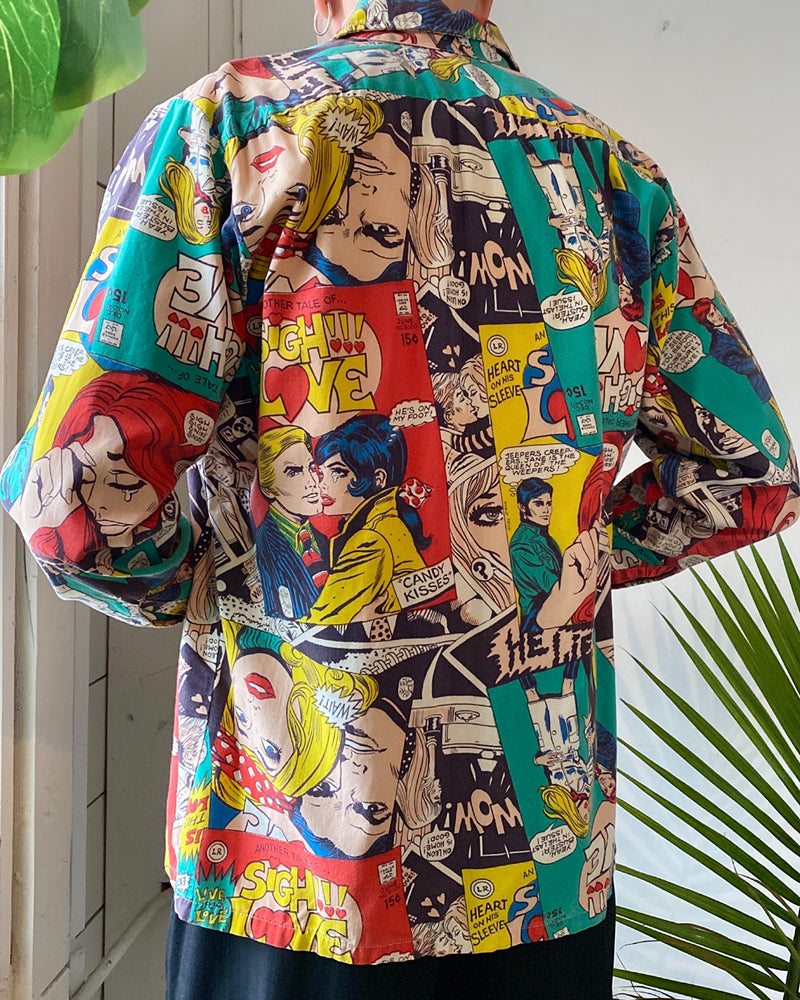 70s Comic Book Print Shirt | M - Lucky Vintage