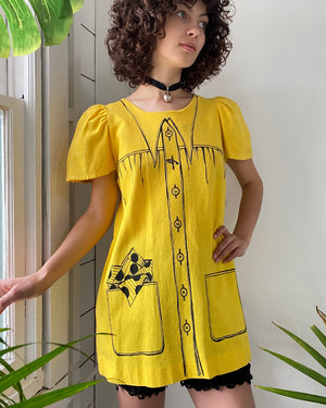 60s Novelty Tromp L'Oeil Smock Dress | S-M