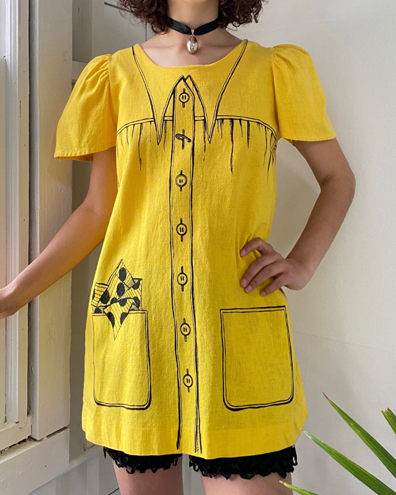 60s Novelty Tromp L'Oeil Smock Dress | S-M