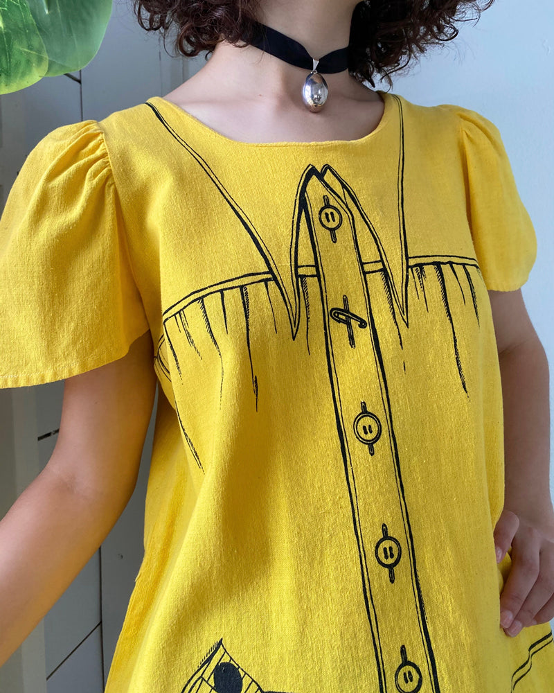 60s Novelty Tromp L'Oeil Smock Dress | S-M