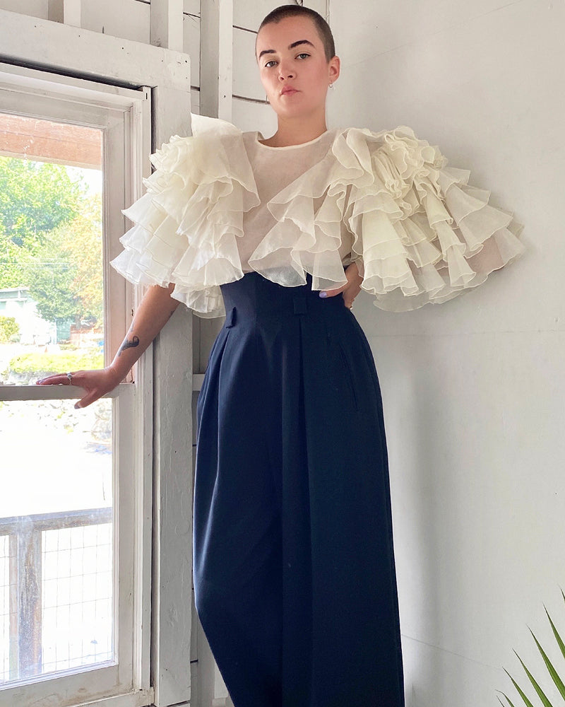 80s Ruffles 80s Sheer Ruffle Blouse | L - Lucky Vintage