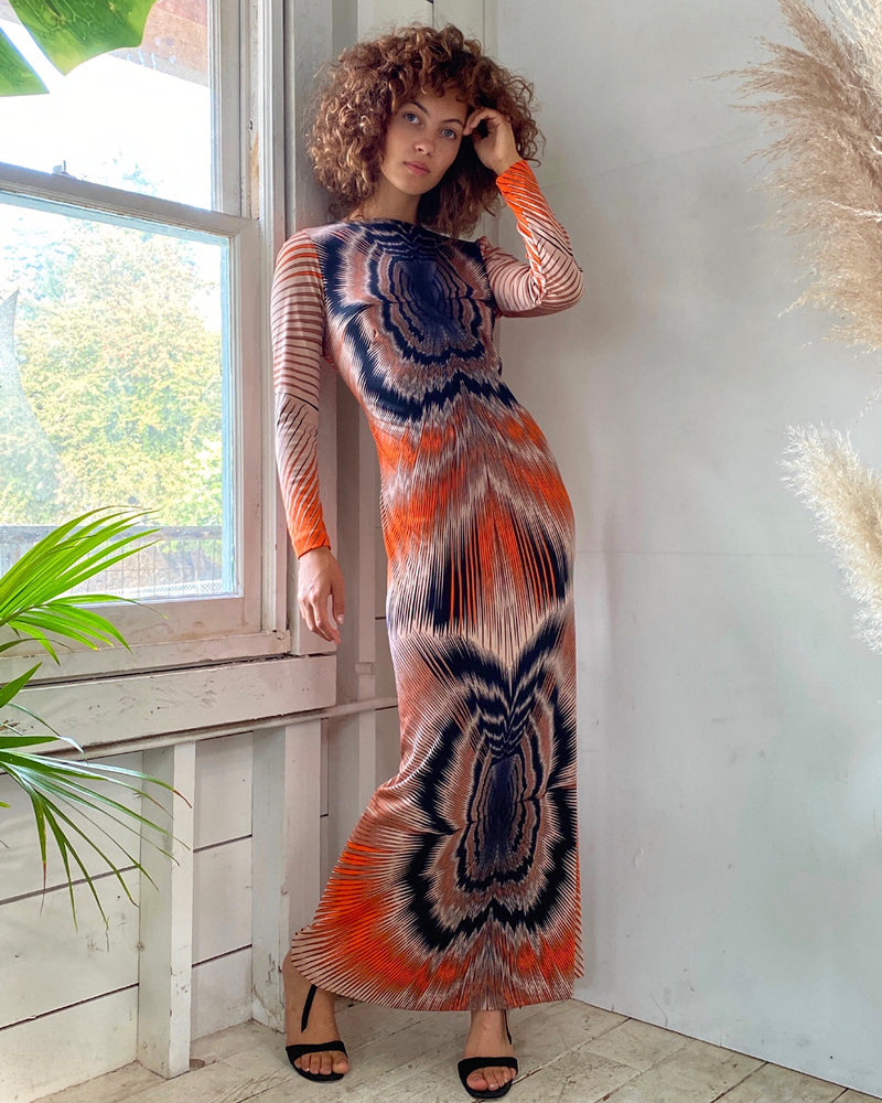 70s Optic Print Dress | S