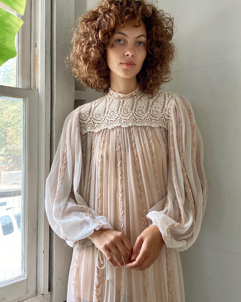 70s Embroidered Silk Tent Dress | XS-M 70s Embroidered Silk Tent Dress | XS-M