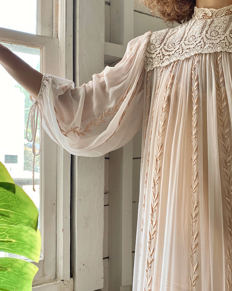 tent dress with sleeves 70s Embroidered Silk Tent Dress | XS-M