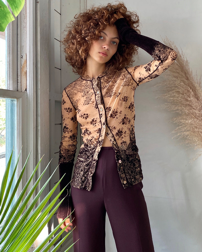 90s Gaultier Flocked Mesh Cardigan | XS-S