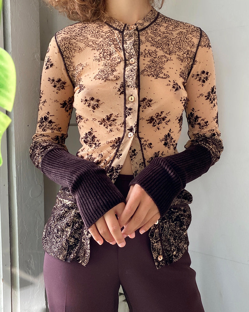 90s Gaultier Flocked Mesh Cardigan | XS-S