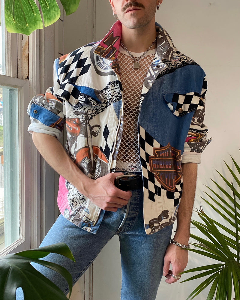 90s Byblos Denim Biker Jacket | L