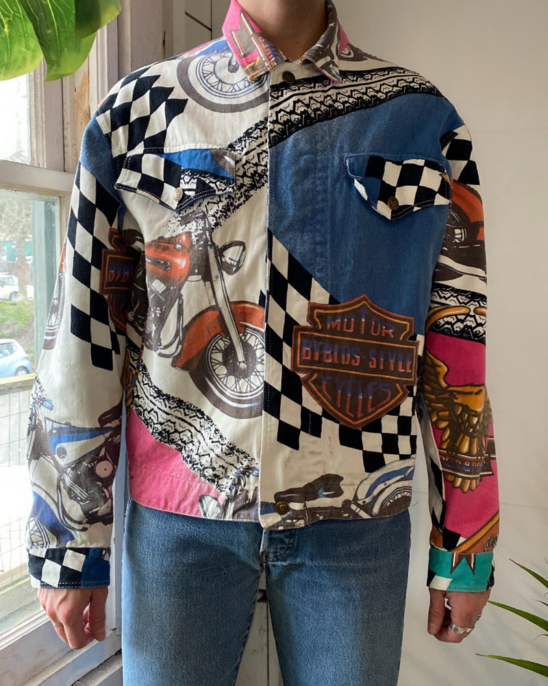 90s Byblos Denim Biker Jacket | L