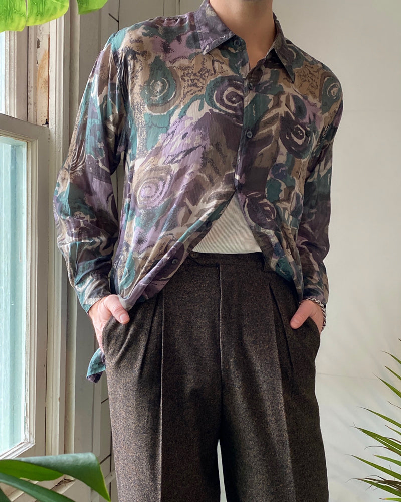 90s Printed Silk Shirt - Lucky Vintage